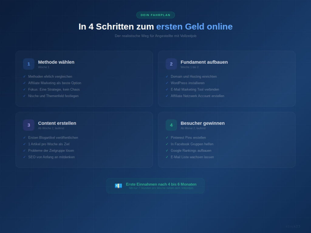 In 4 Schritten zum ersten Geld online verdienen neben dem Job, visueller Fahrplan