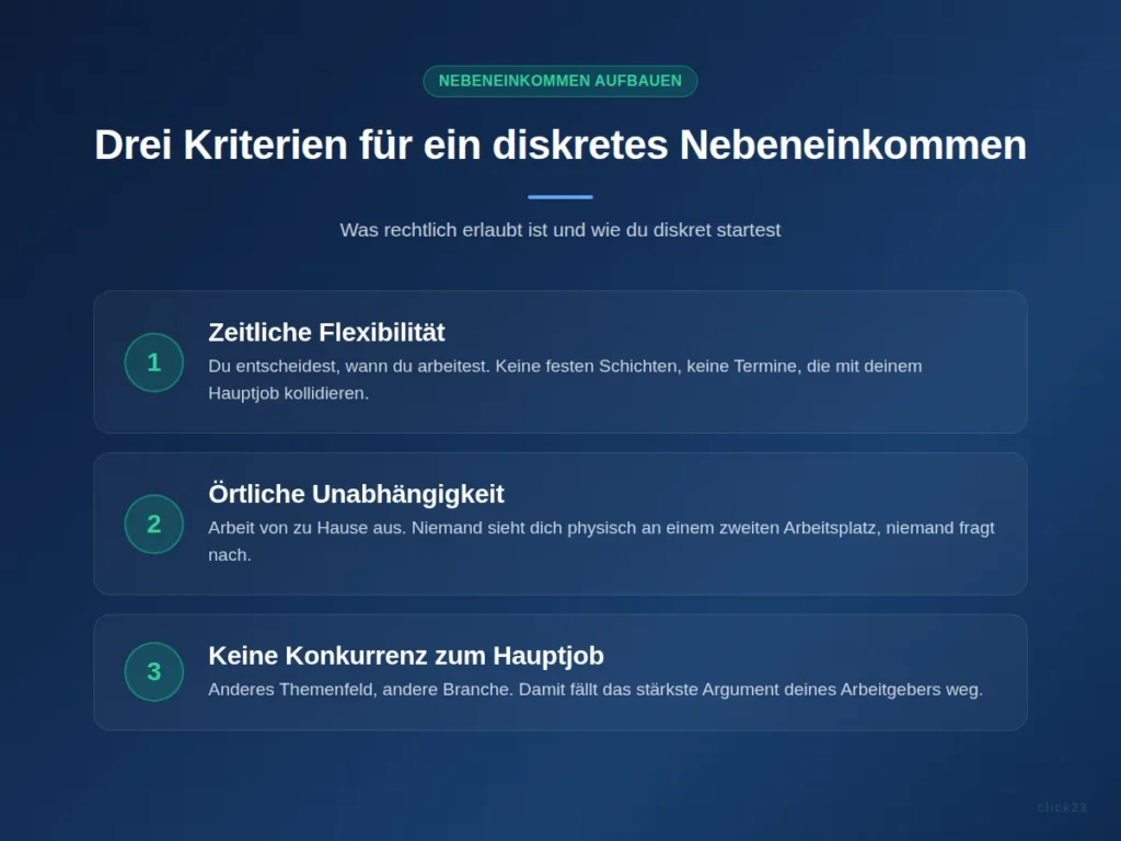 Nebeneinkommen ohne dass der Chef es merkt, drei Kriterien für diskrete Modelle